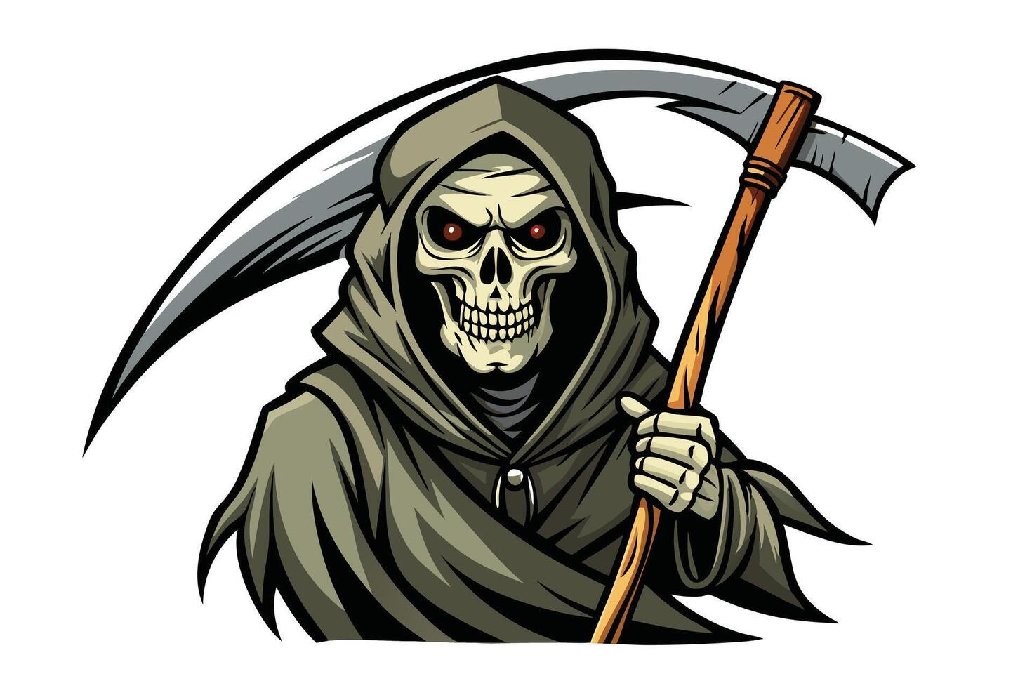 A cartoon grim reaper holding a scythe vector