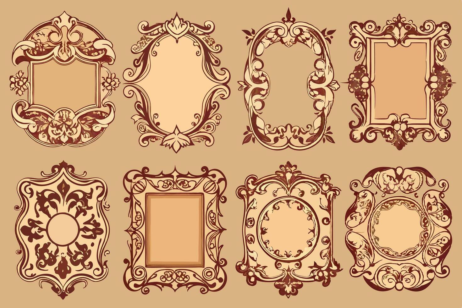 Set of vintage ornate frames vector