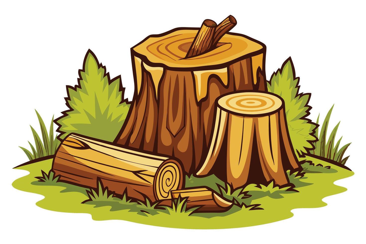 illustration of a tree stump and logs vector