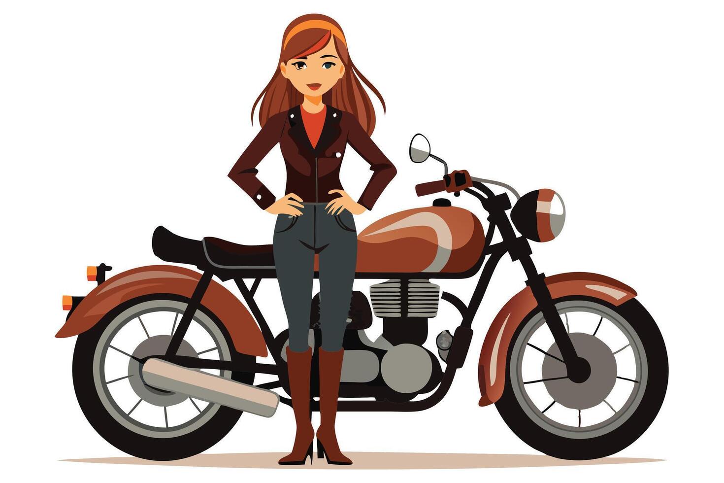 A woman is standing next to a motorcycle vector