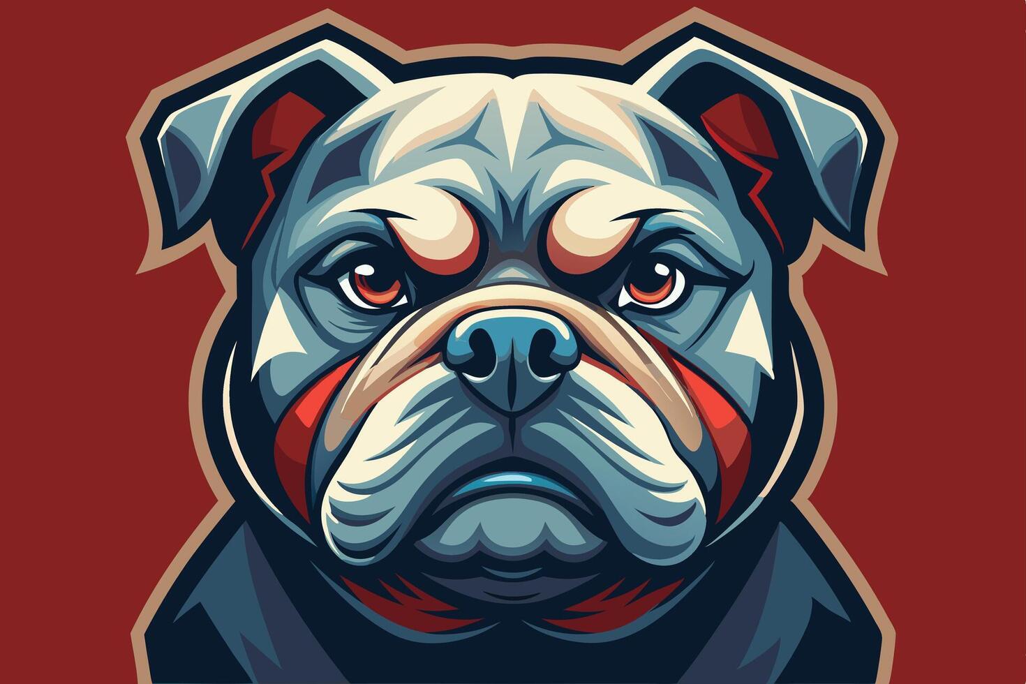 A bulldog dog with a red nose and red eyes vector