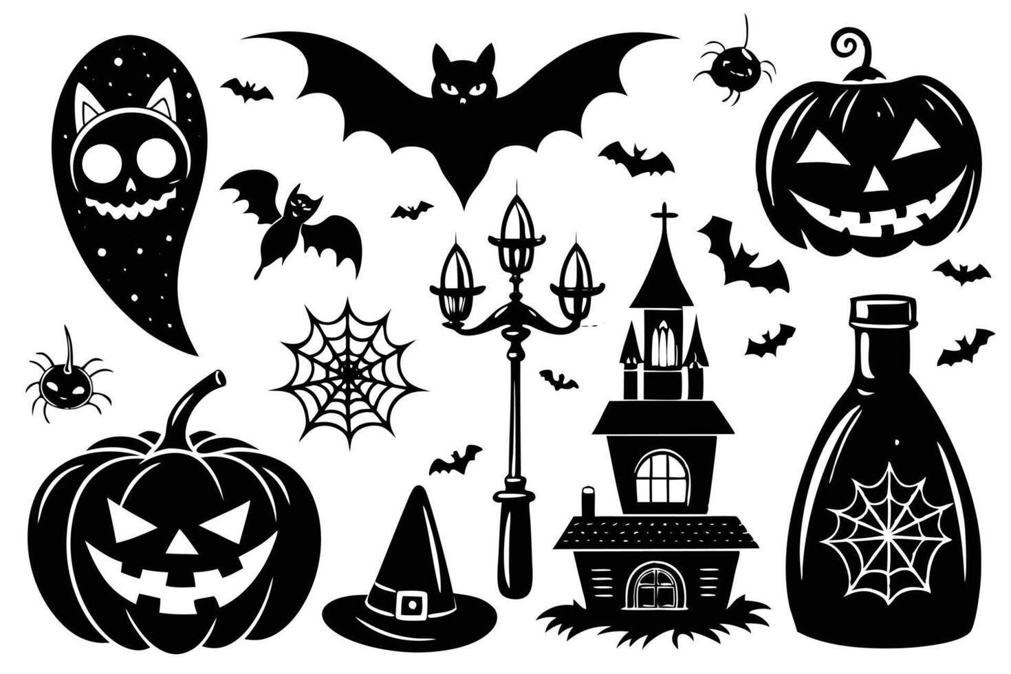 Halloween clipart set with pumpkins, bats, bats, bats, bats, bats, vector