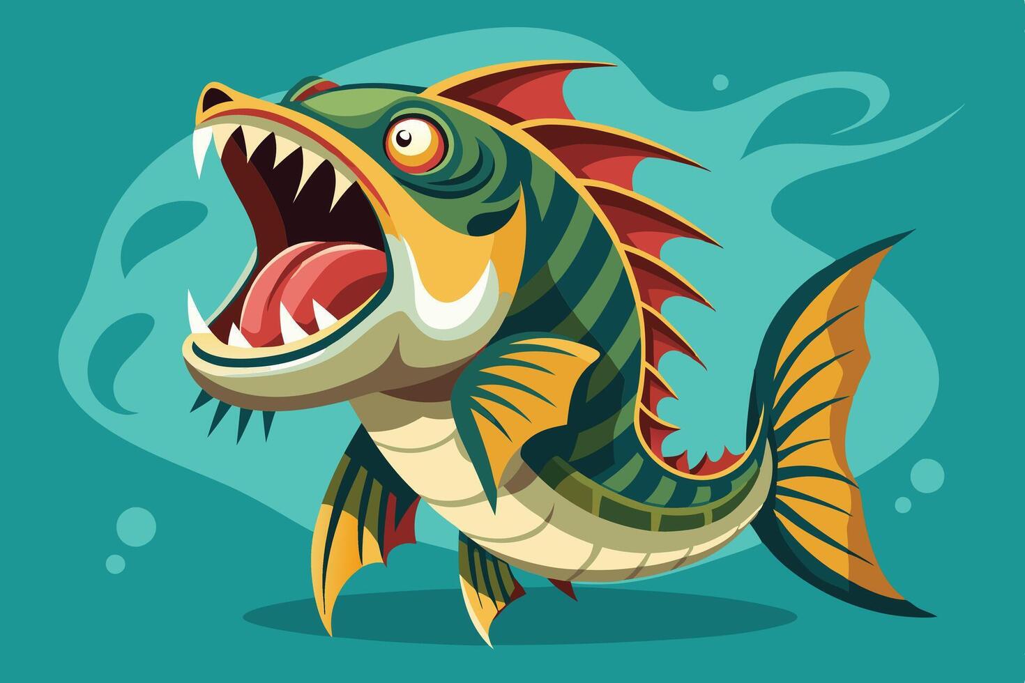 A cartoon fish with its mouth open and teeth vector