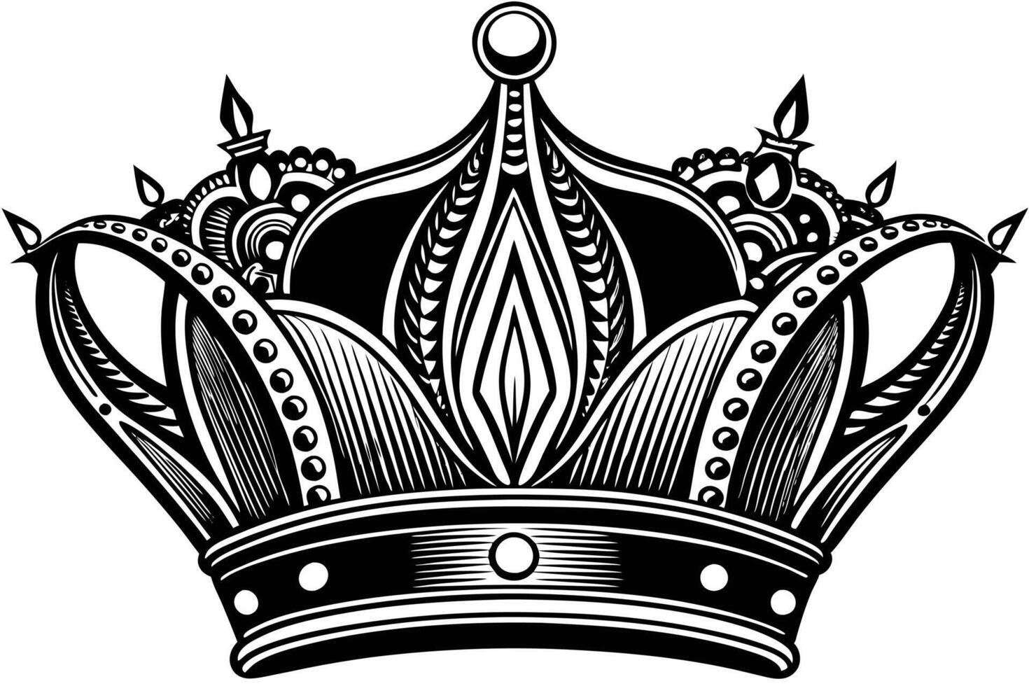A black and white drawing of a crown vector