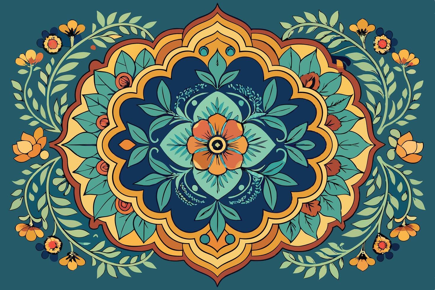 A colorful floral design on a blue background vector
