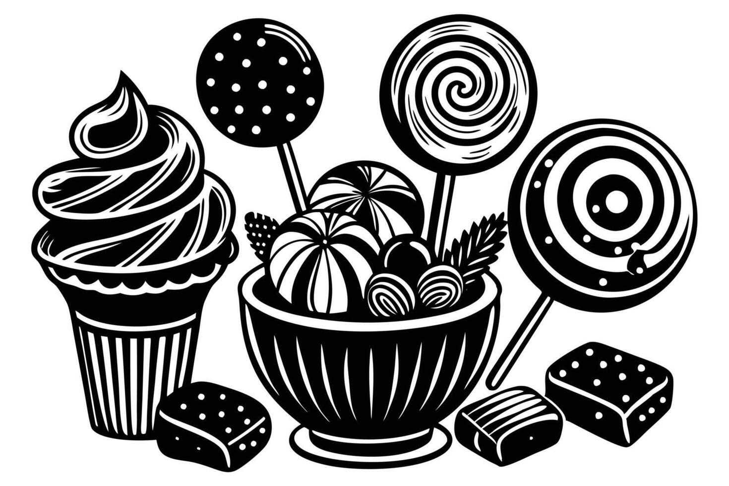 Lollipops and ice cream in a bowl vector