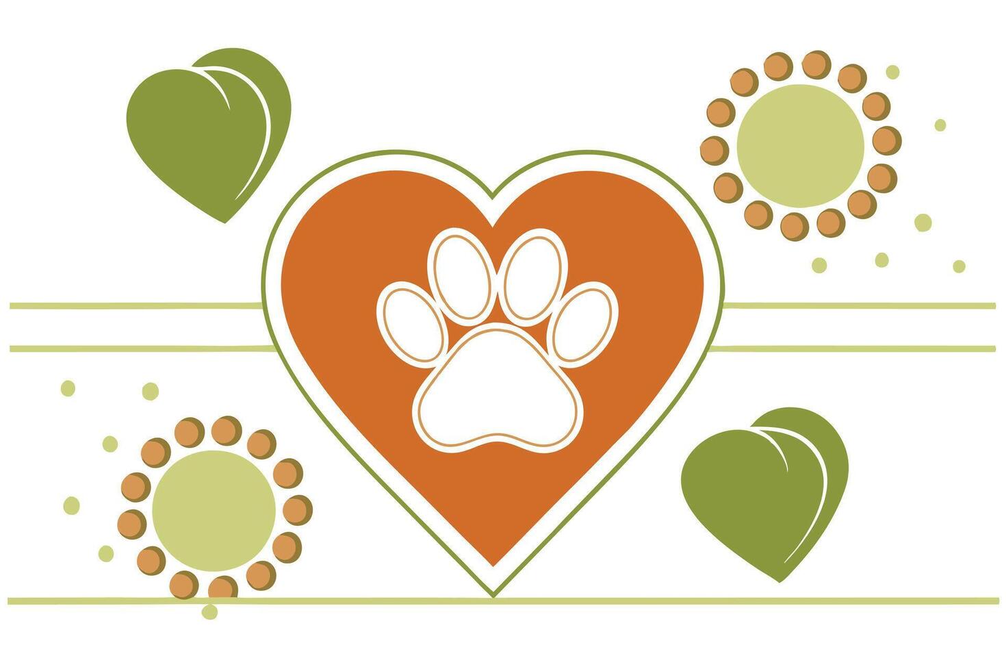 A dog paw and heart with leaves and flowers vector