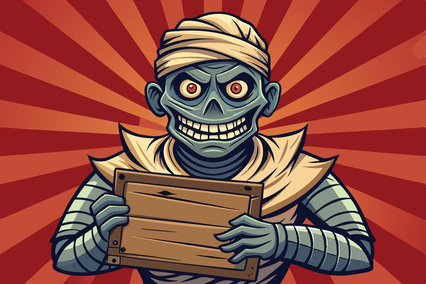A cartoon mummy holding a sign vector