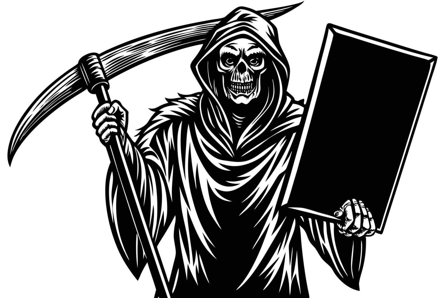 Grim reaper holding a blank board vector