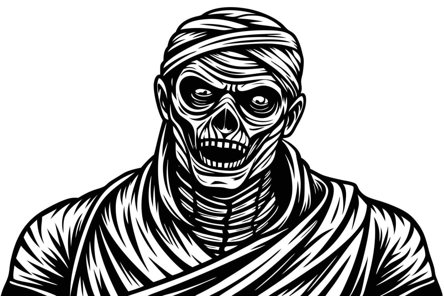 A black and white illustration of a mummy vector