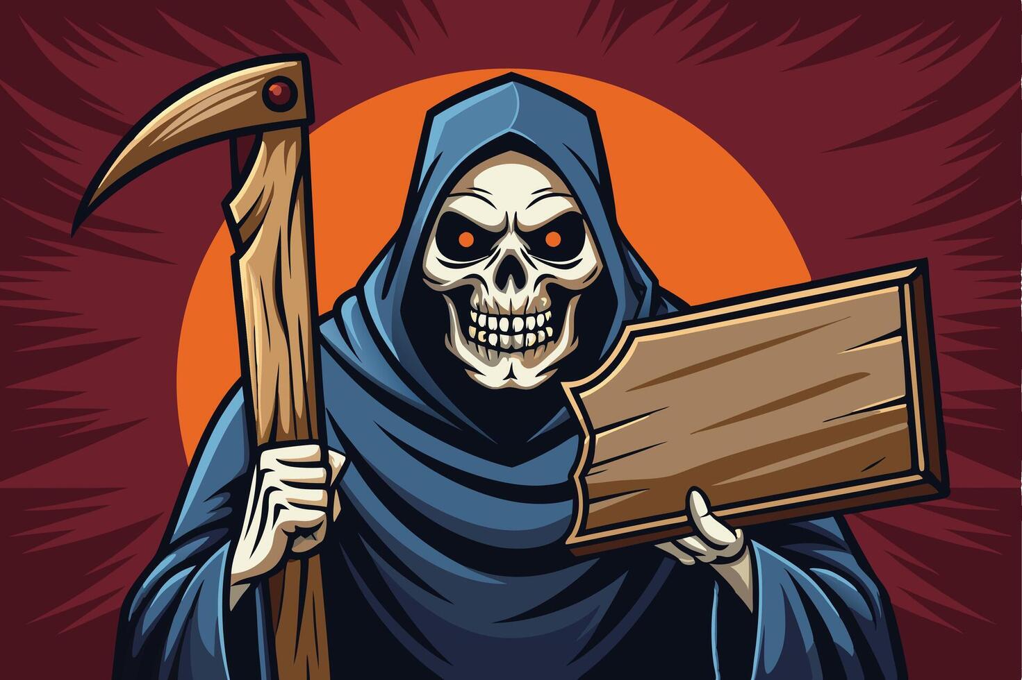 A cartoon grim reaper holding a wooden sign vector