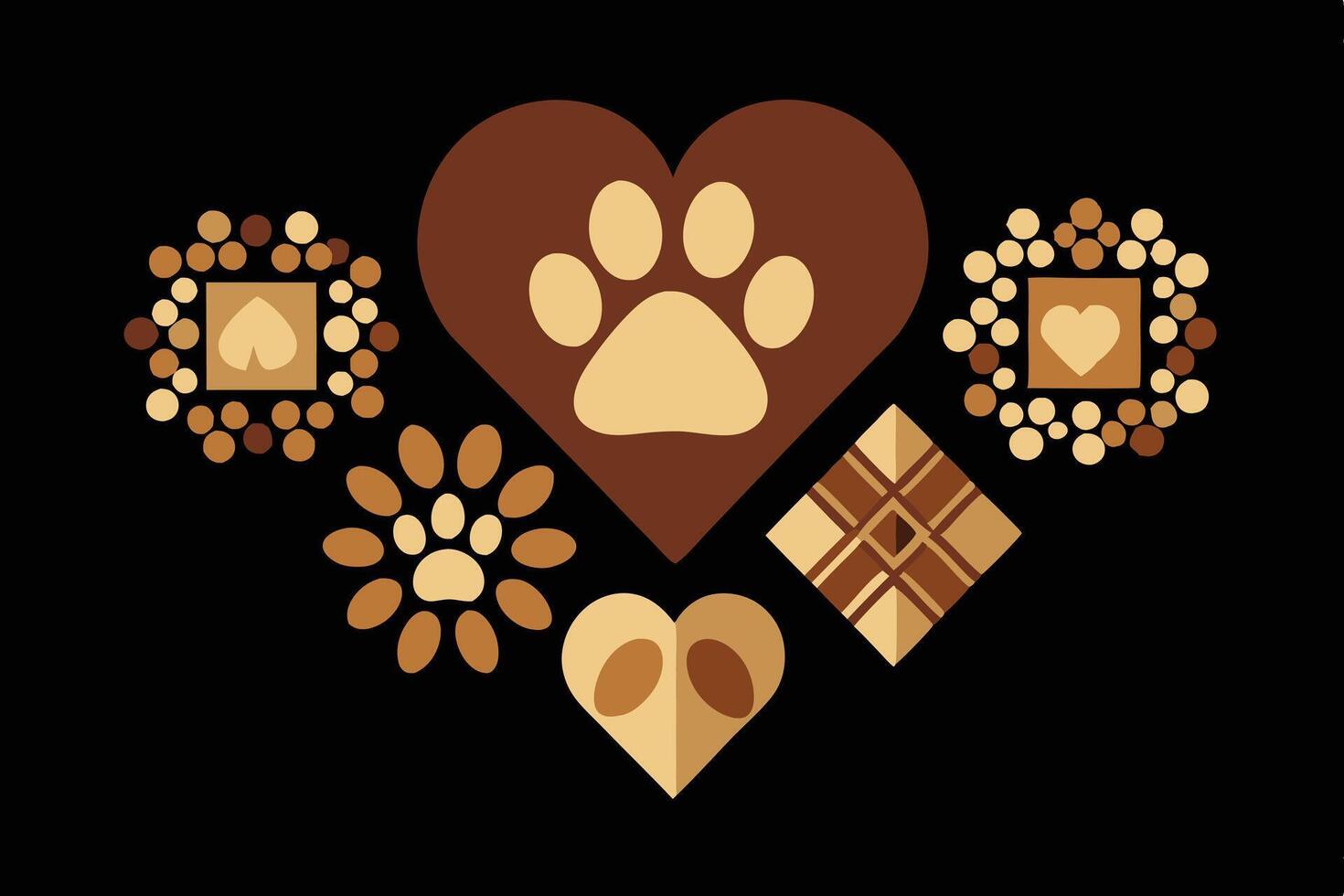 A heart with dog paw prints and heart shaped pieces vector