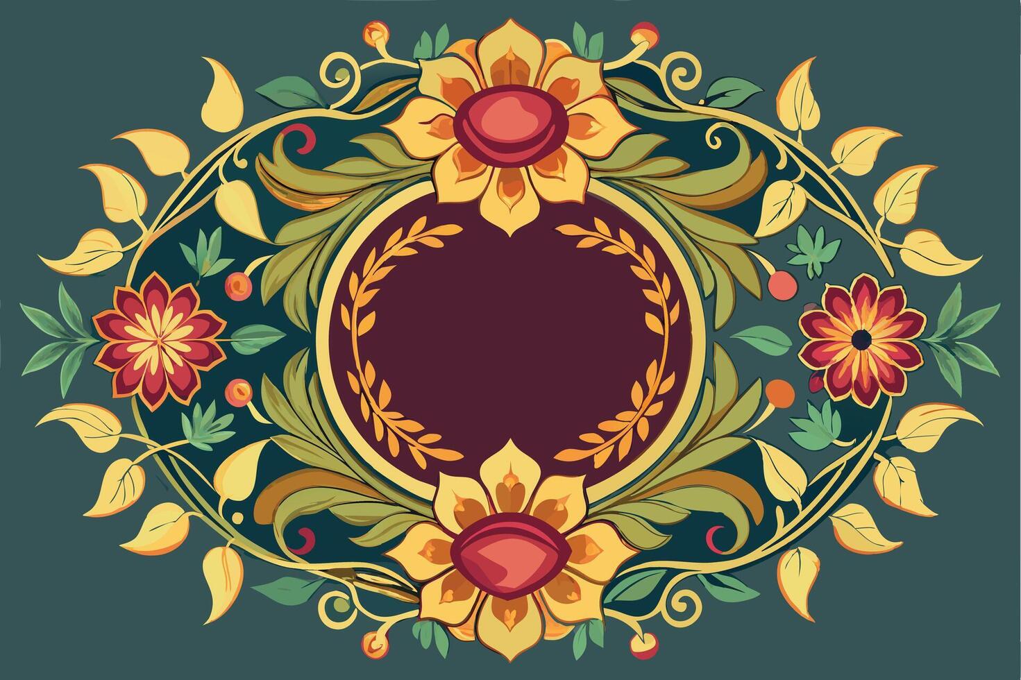 A floral frame with a red and yellow flower vector