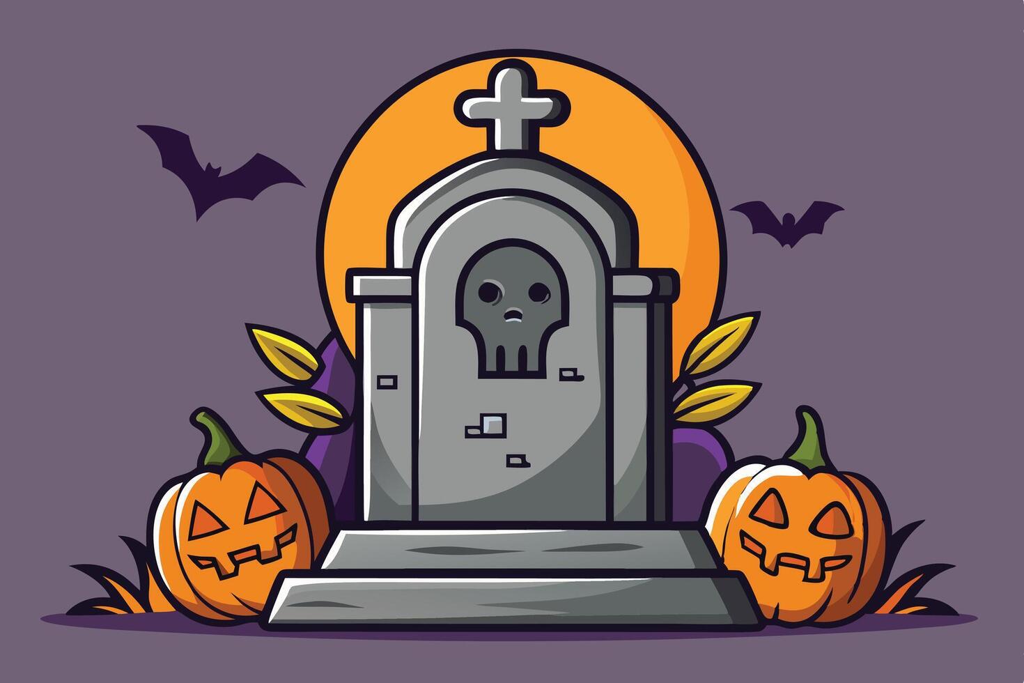 Halloween cemetery with pumpkins and tombstone illustration vector