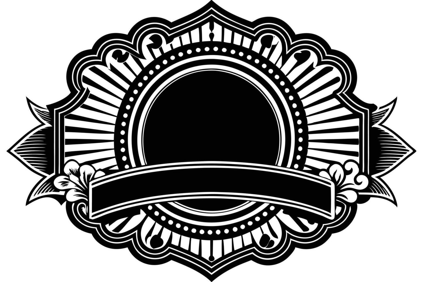 A black and white emblem with a ribbon vector