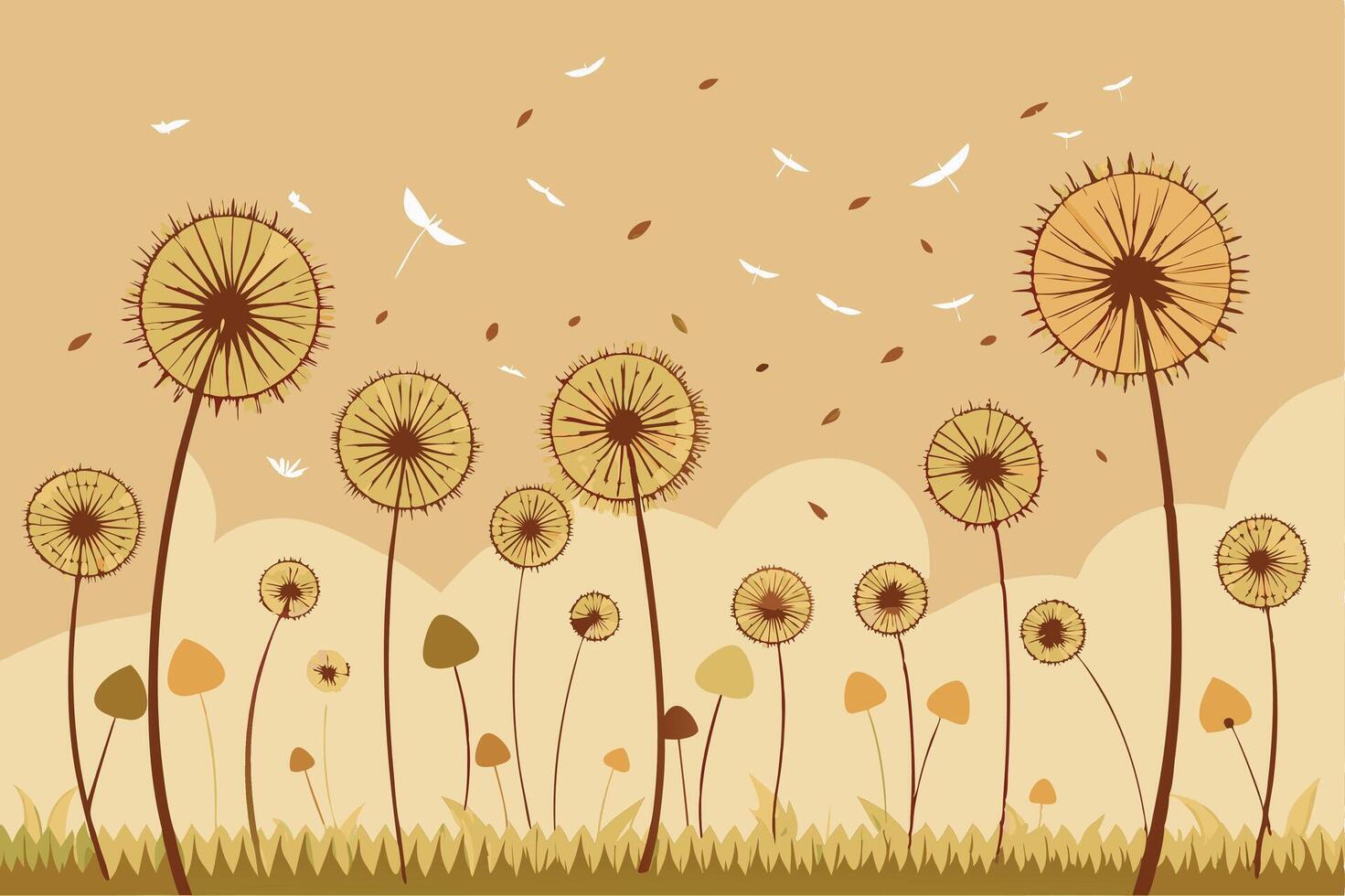 illustration of dandelions in autumn background vector