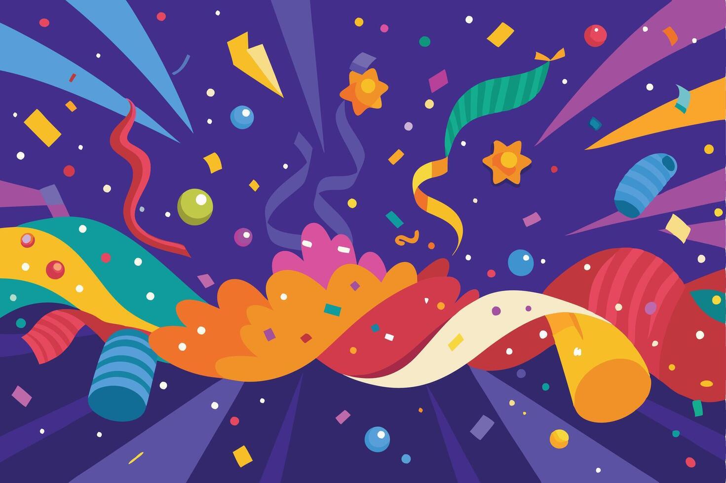 A colorful background with confetti and streamers vector