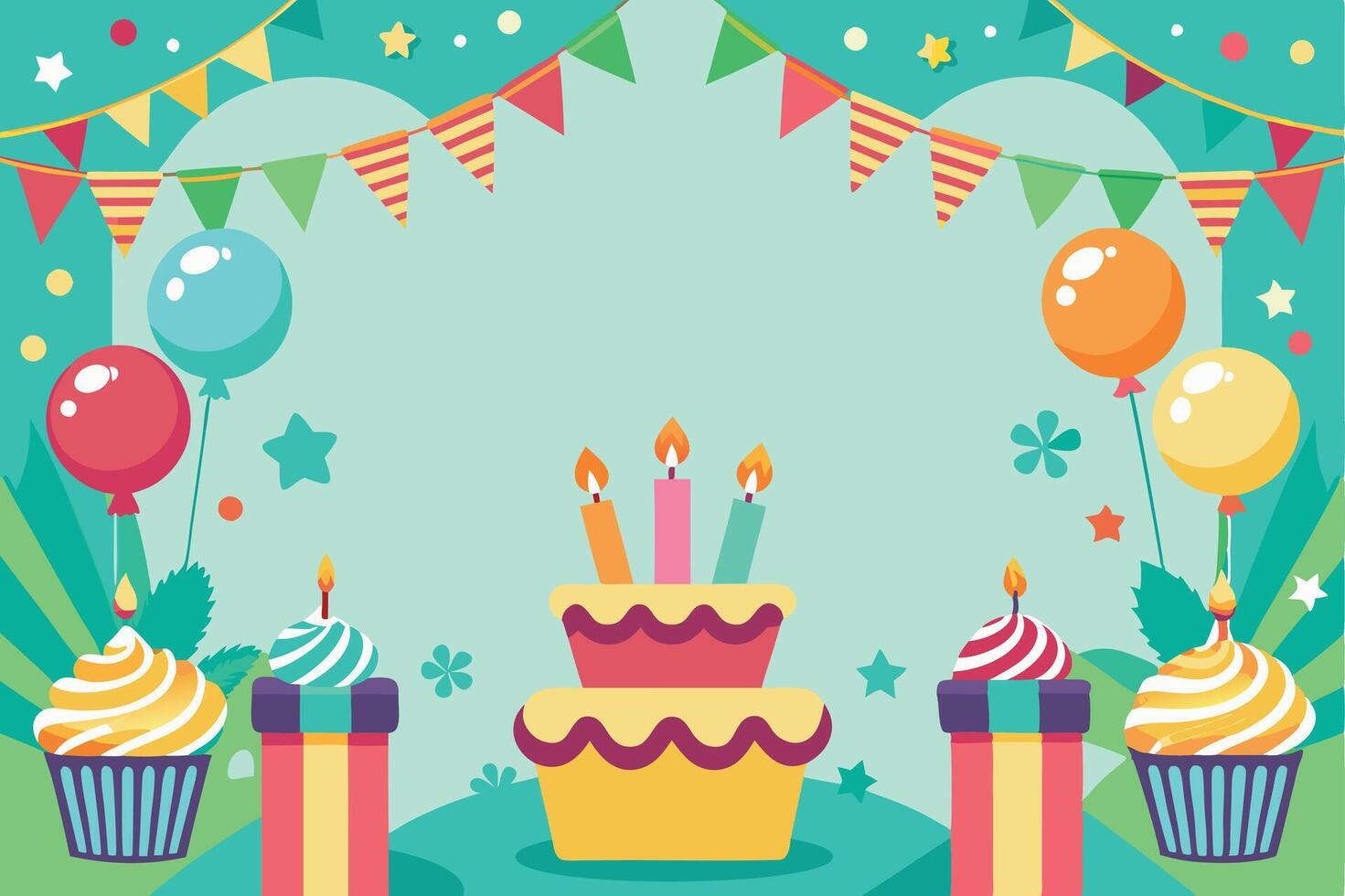 Birthday party background with cake and balloons vector