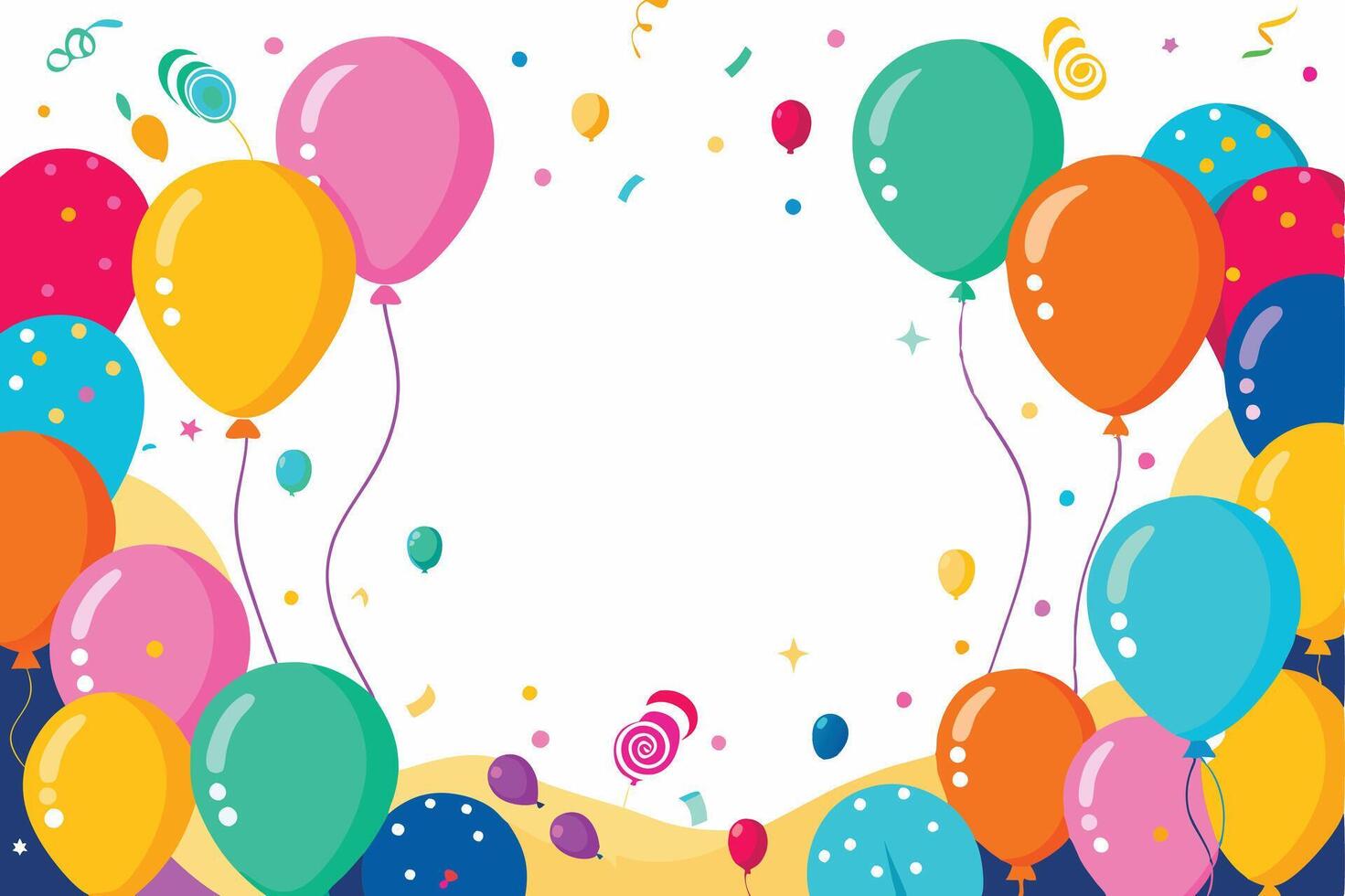 Birthday party background with balloons and confetti vector