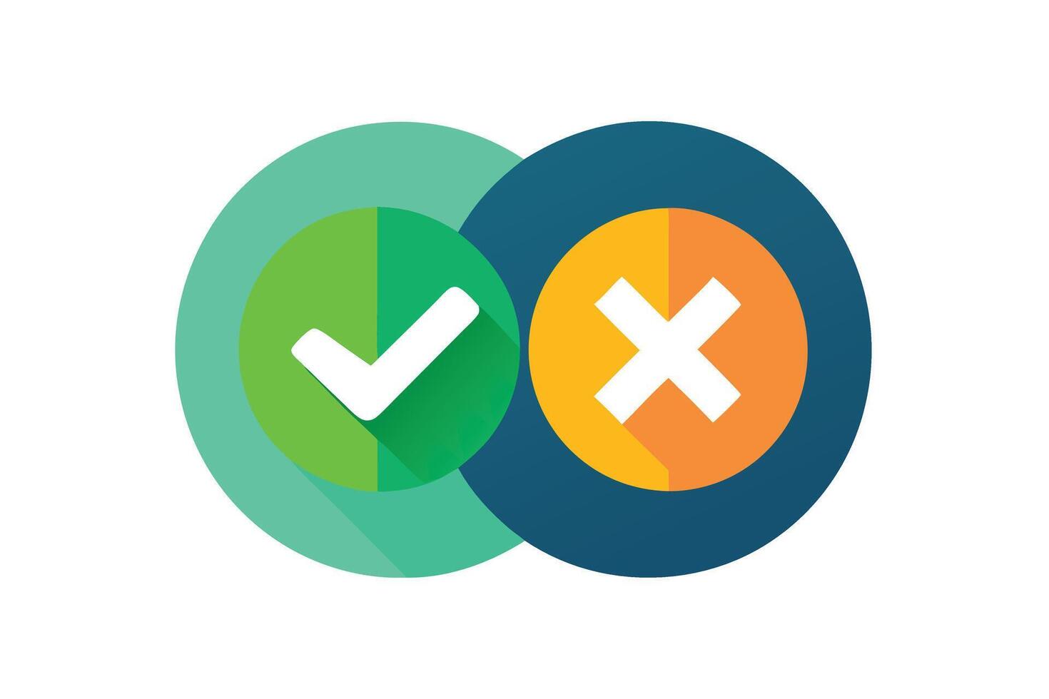 Two circles with an x and a check mark on them vector