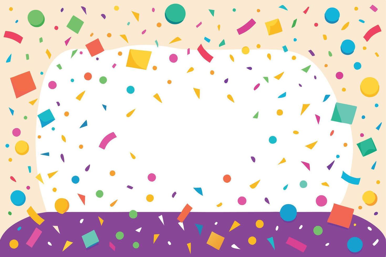 A colorful confetti background with a white frame vector