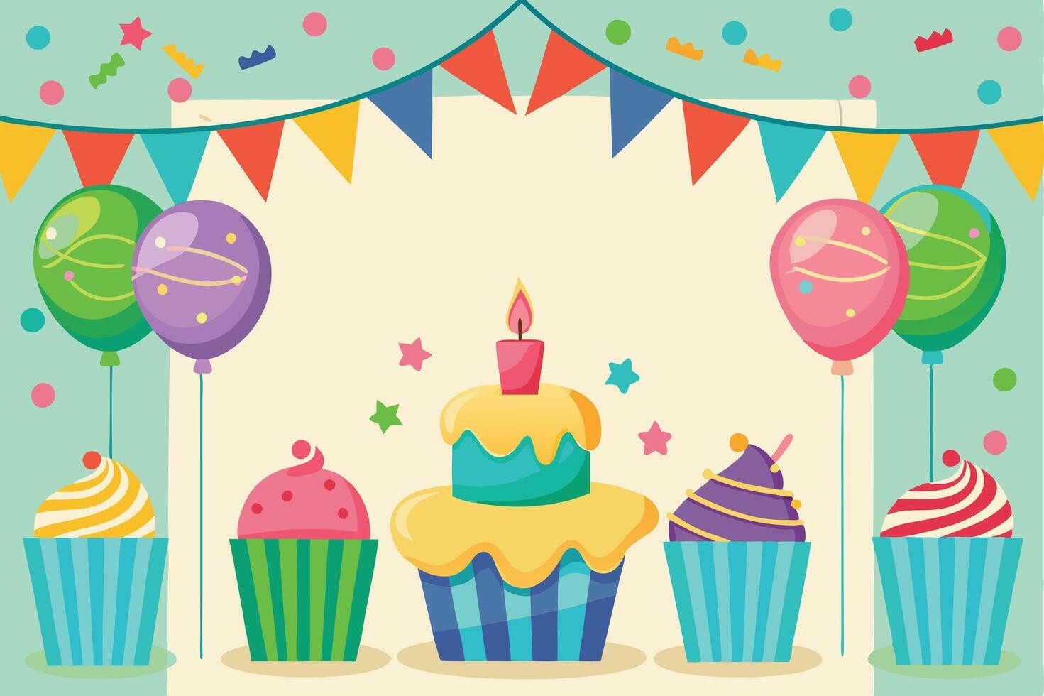 Birthday card with cupcakes and candles vector