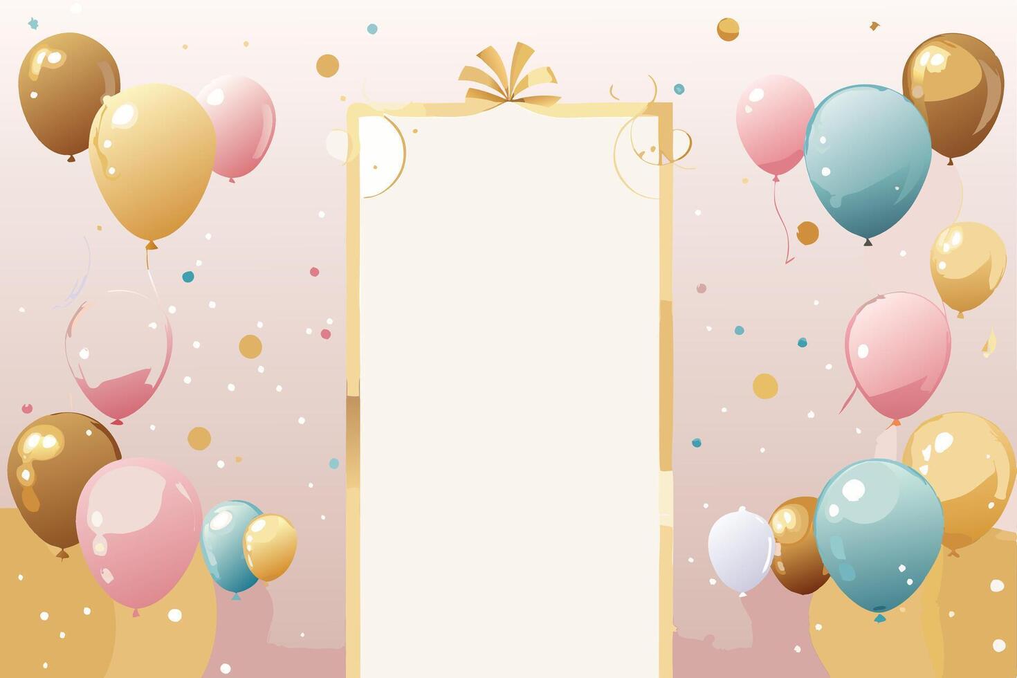 A birthday card with balloons and a blank frame vector