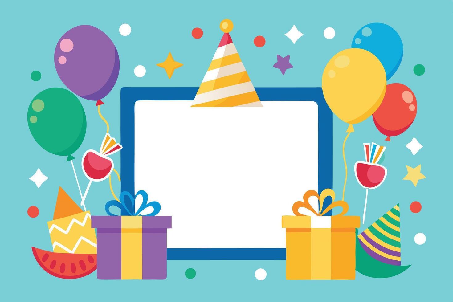 Birthday card template with balloons and gifts vector
