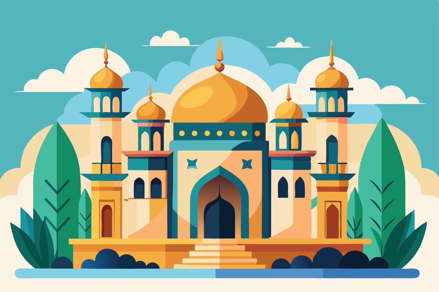 An illustration of a mosque with a tower vector