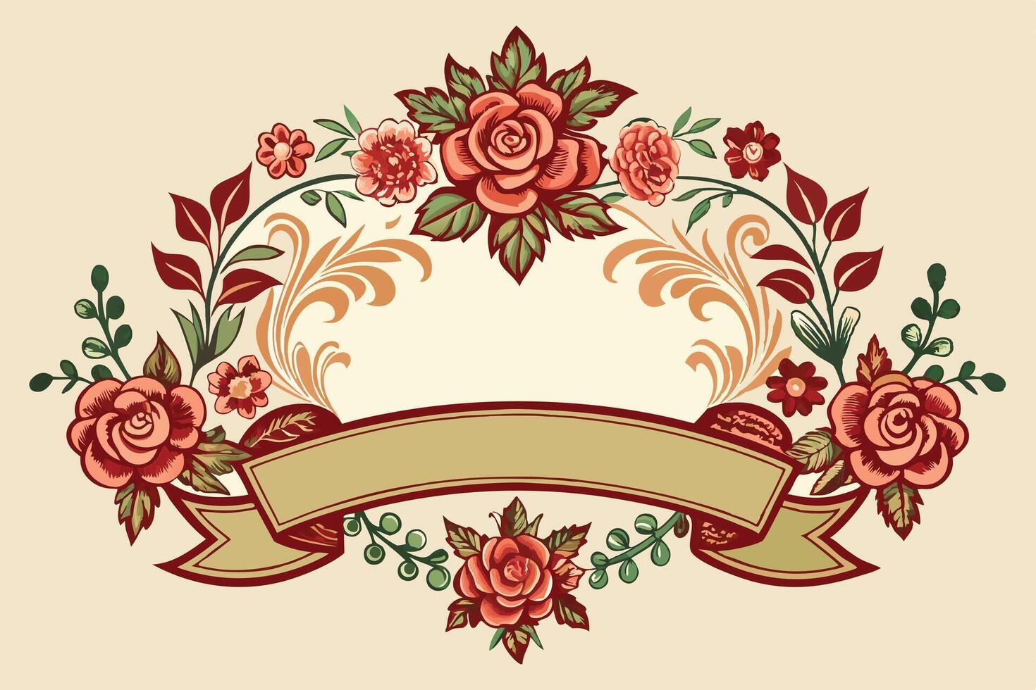 illustration of floral frame with ribbon and flowers vector