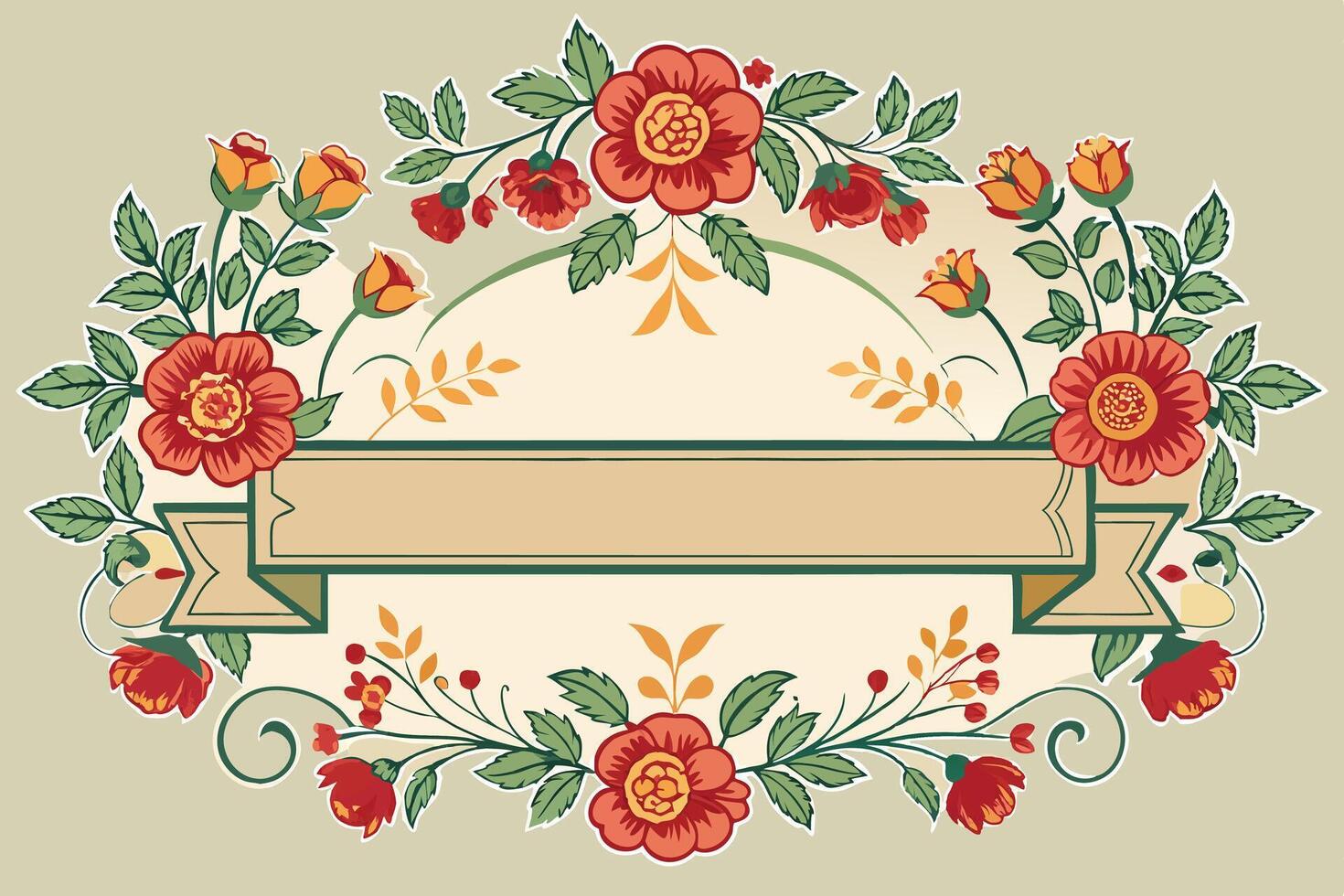 Floral frame with ribbon vector