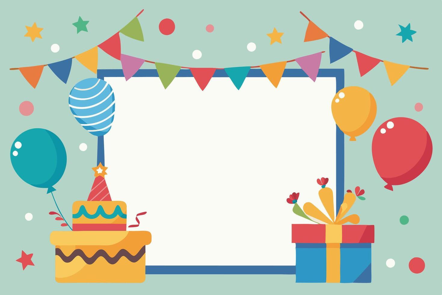 Birthday card with balloons and gifts vector