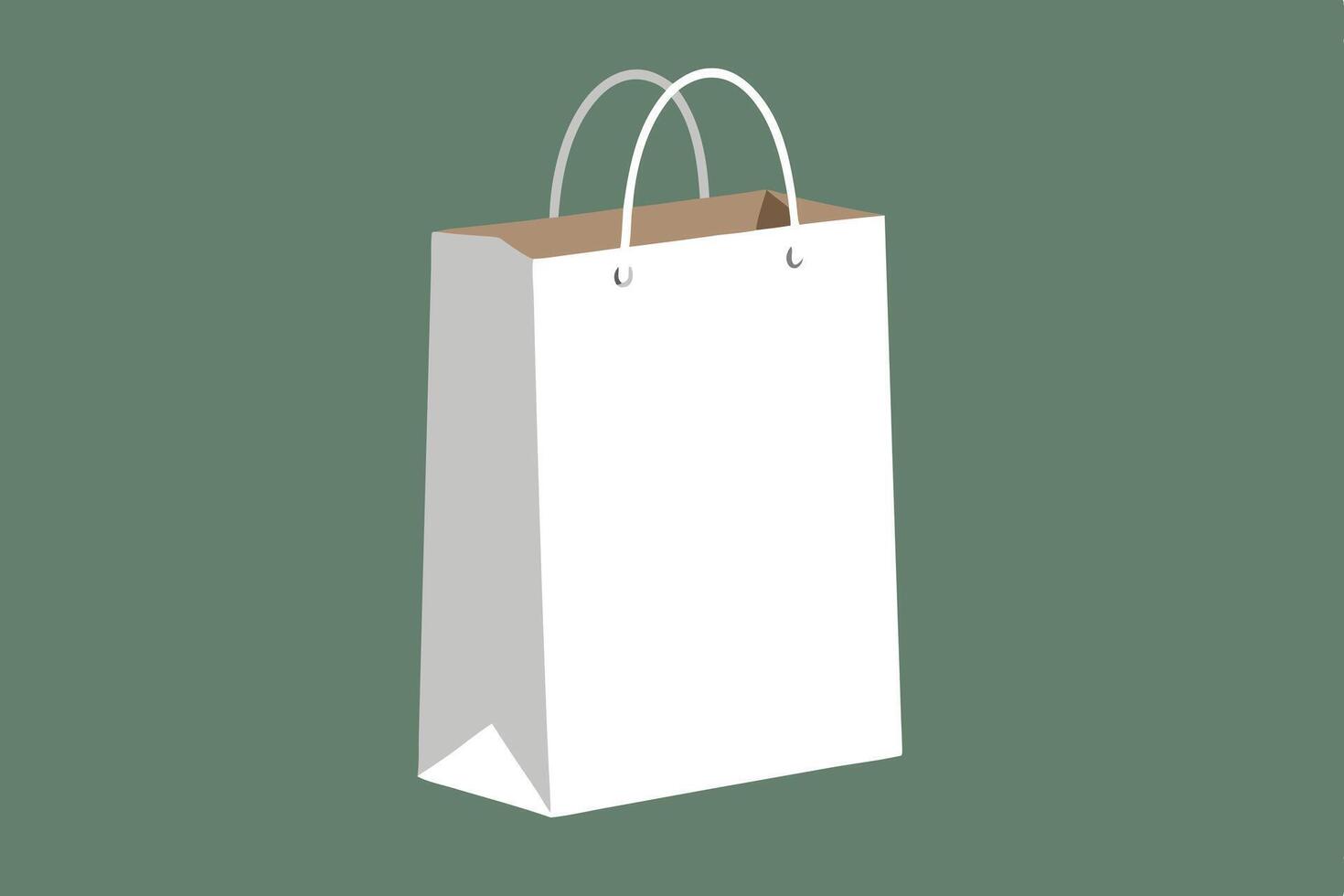 White paper bag with handle on green background vector