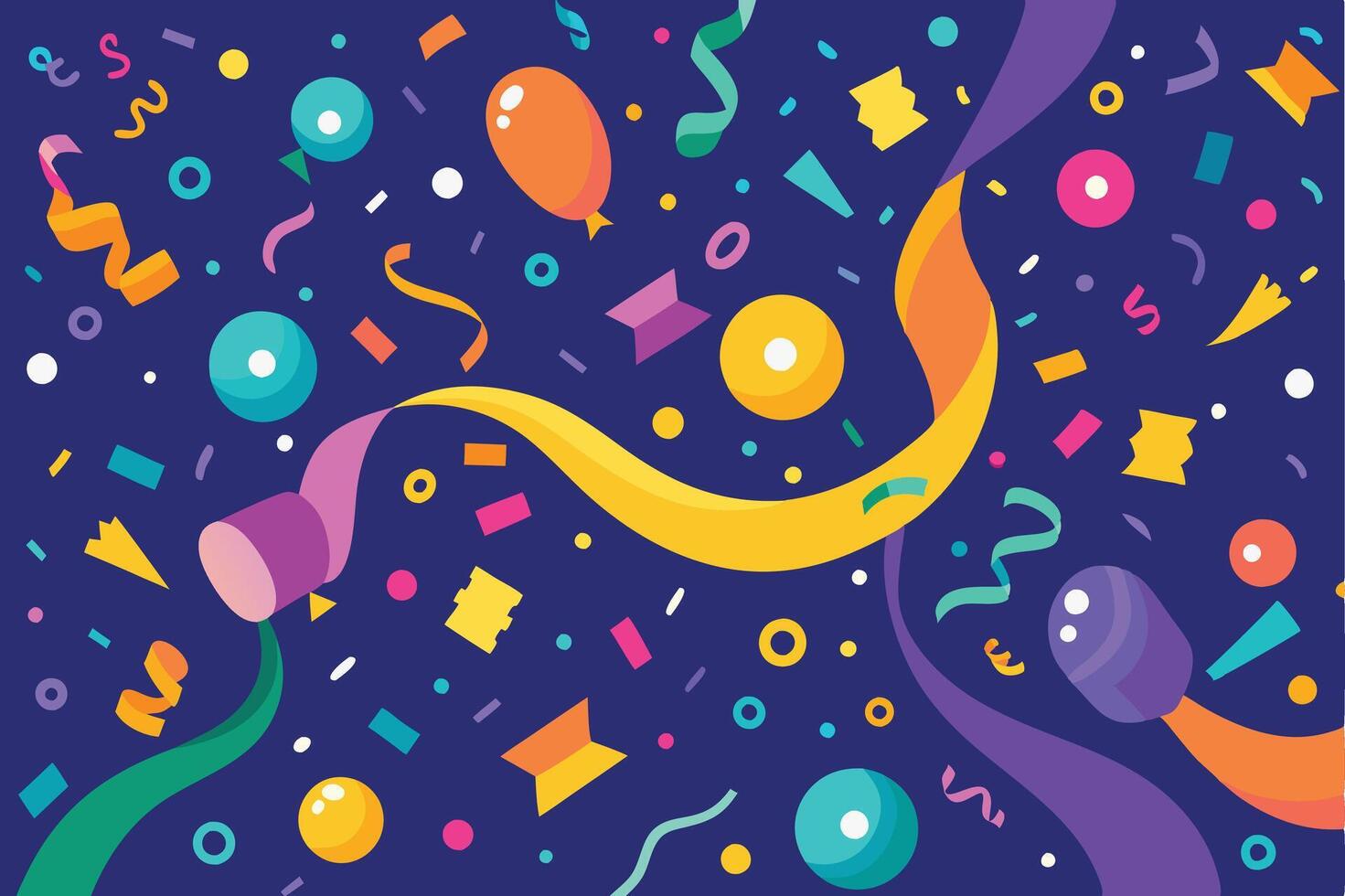 Colorful confetti and balloons on a blue background vector