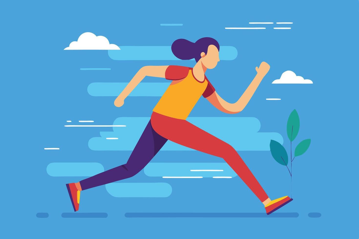 A woman running in the air with clouds in the background vector