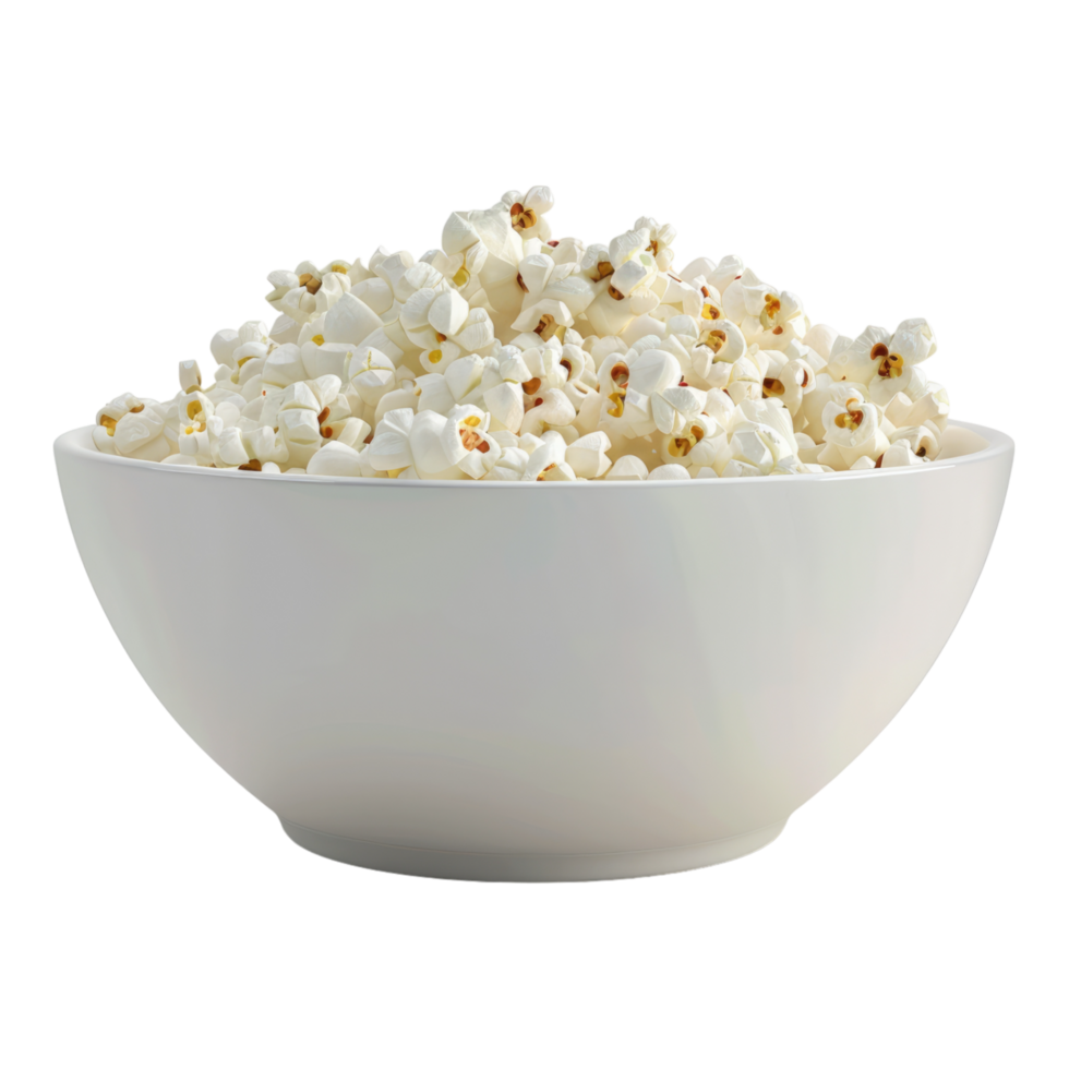 Popcorn in white bowl Isolated in transparent background. on transparent background png