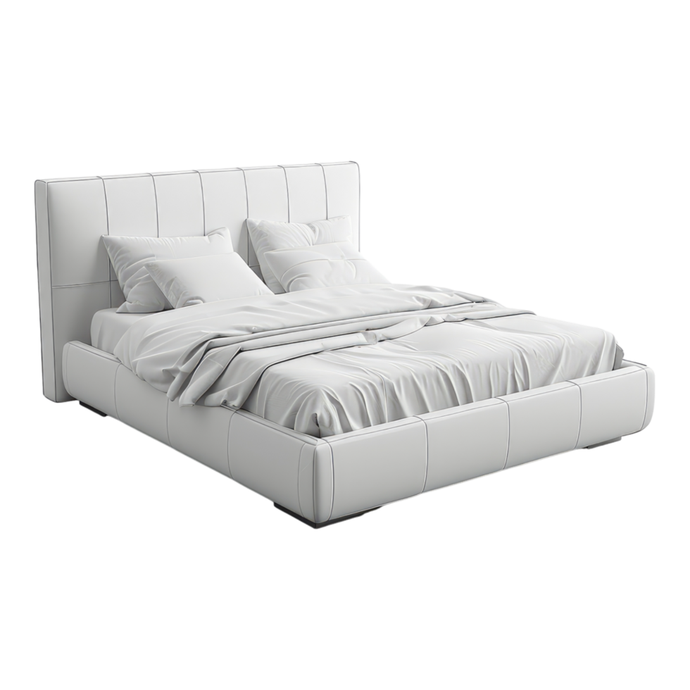 Modern bed in white isolated on transparent background png