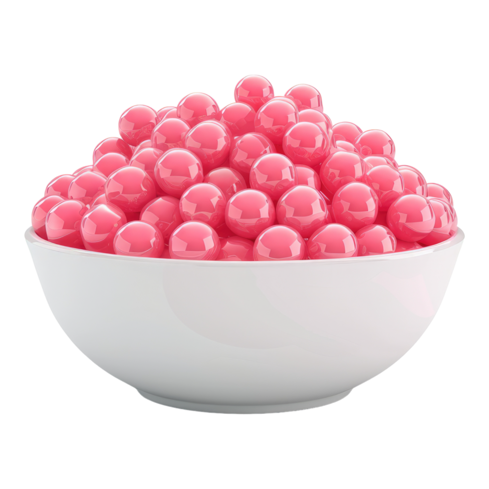 Bowl filled with pink candy balls isolated on transparent background png