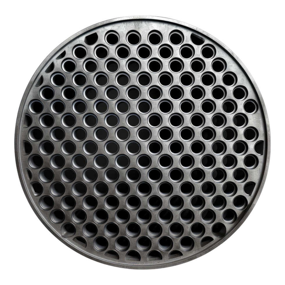Grey composite material grille with circular pattern isolated on transparent background png