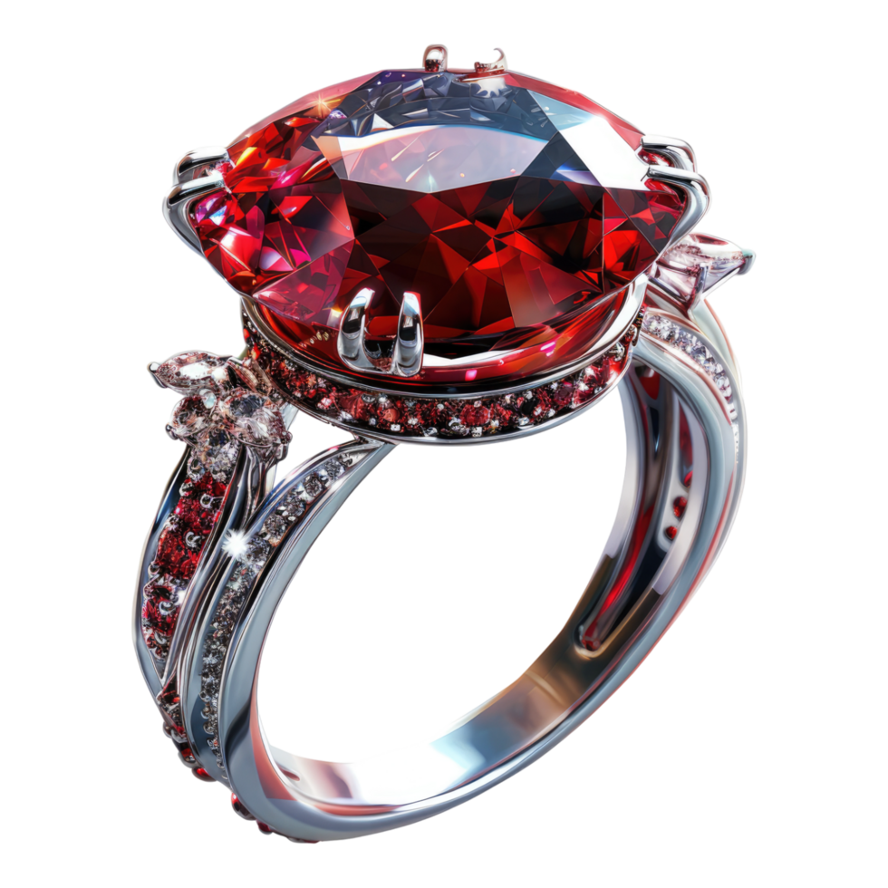 Ruby ring with diamonds isolated on transparent background png