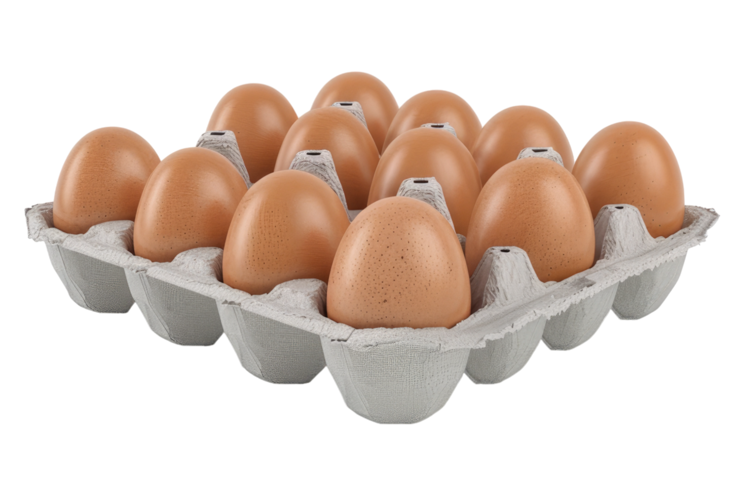 Chicken eggs placed in carton isolated on transparent background. png