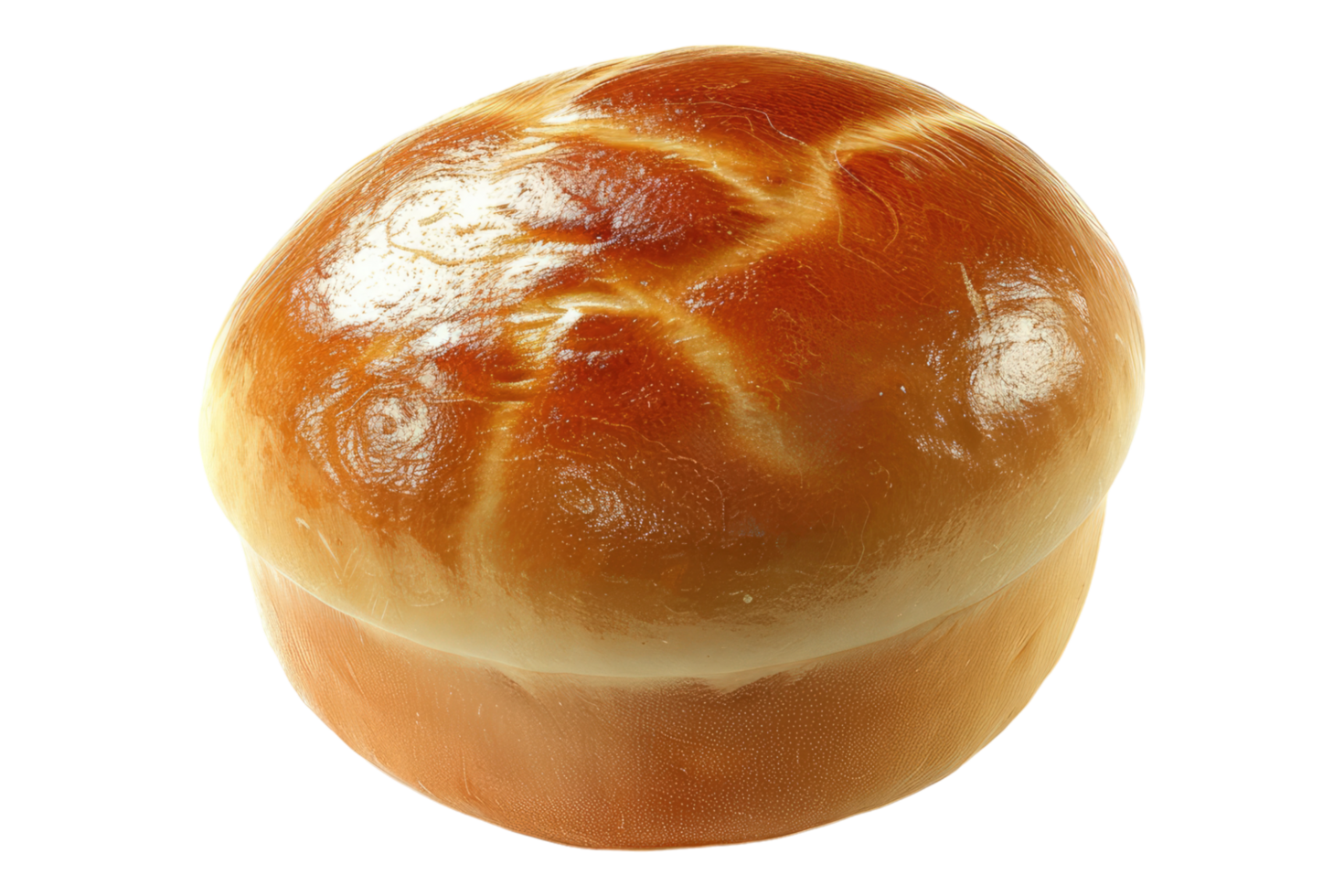 Brioche bread bun with caramel glare isolated on transparent background. png