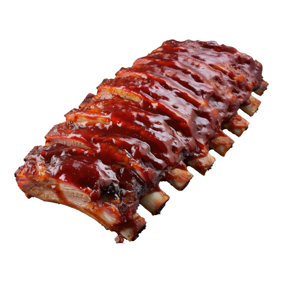 BBQ ribs with honey sauce dressing isolated on transparent background png