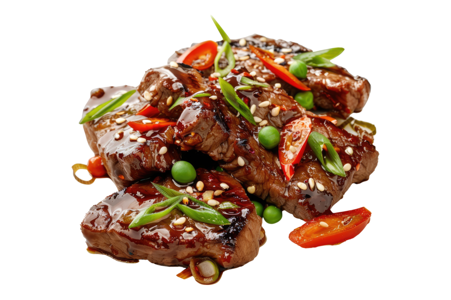 Teriyaki beef isolated on transparent background. png