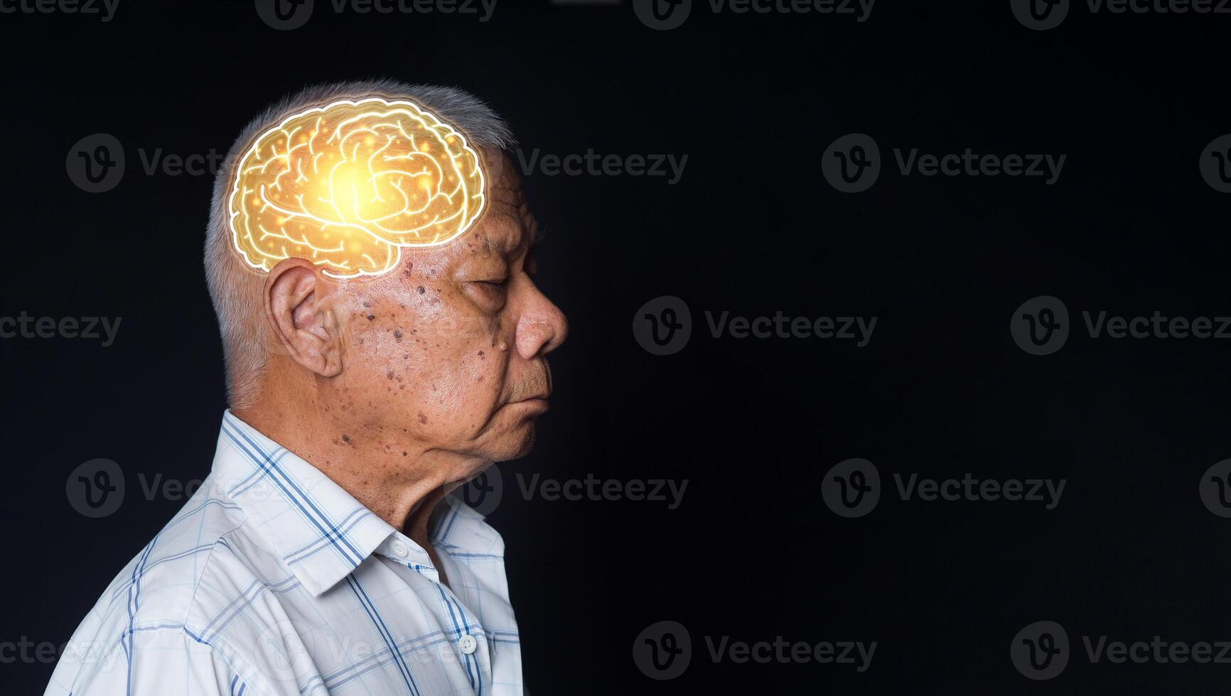 Dementia in senior people. Memory loss. Awareness of Alzheimer's, Parkinson's disease, stroke, seizure, or mental health. Neurology and Psychology care. Science and medicine concept photo