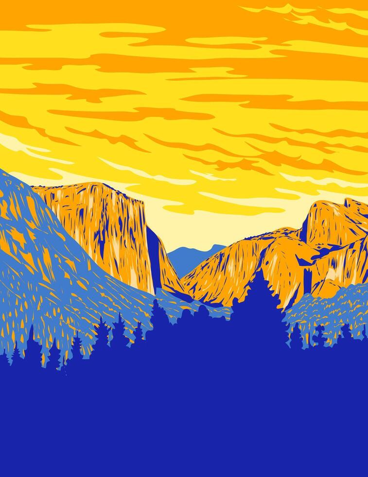 Wawona Tunnel View of Yosemite National Park California WPA Poster Art vector