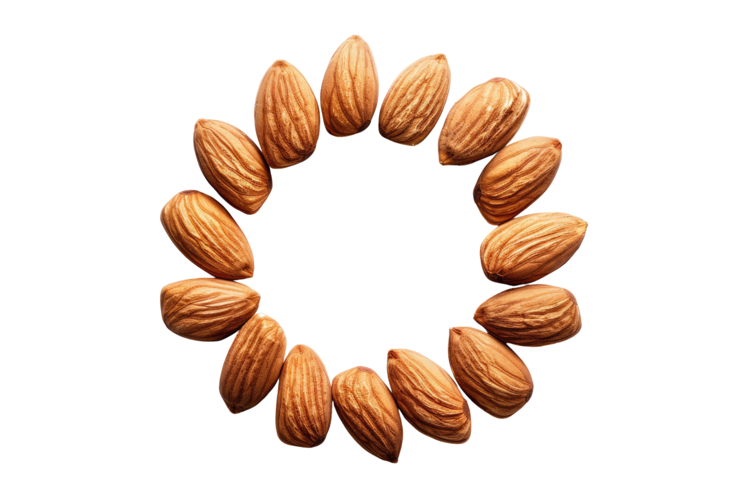 Almonds in a circle isolated on transparent background. png