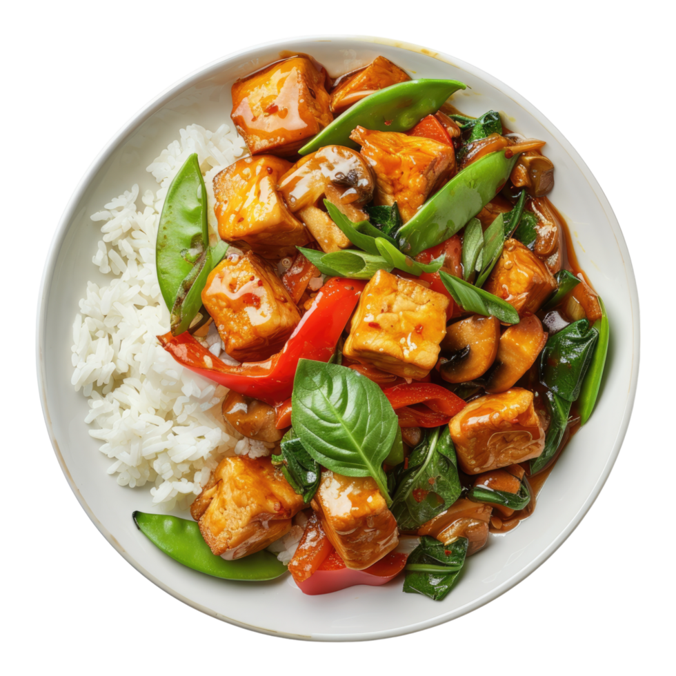 Vegan tempeh stir fry isolated on transparent background png