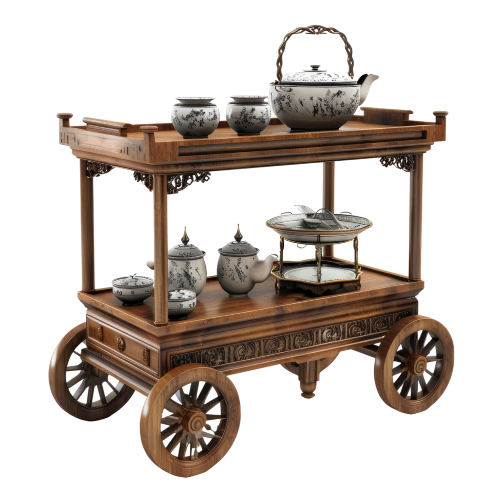 Classic serving cart isolated on transparent background png