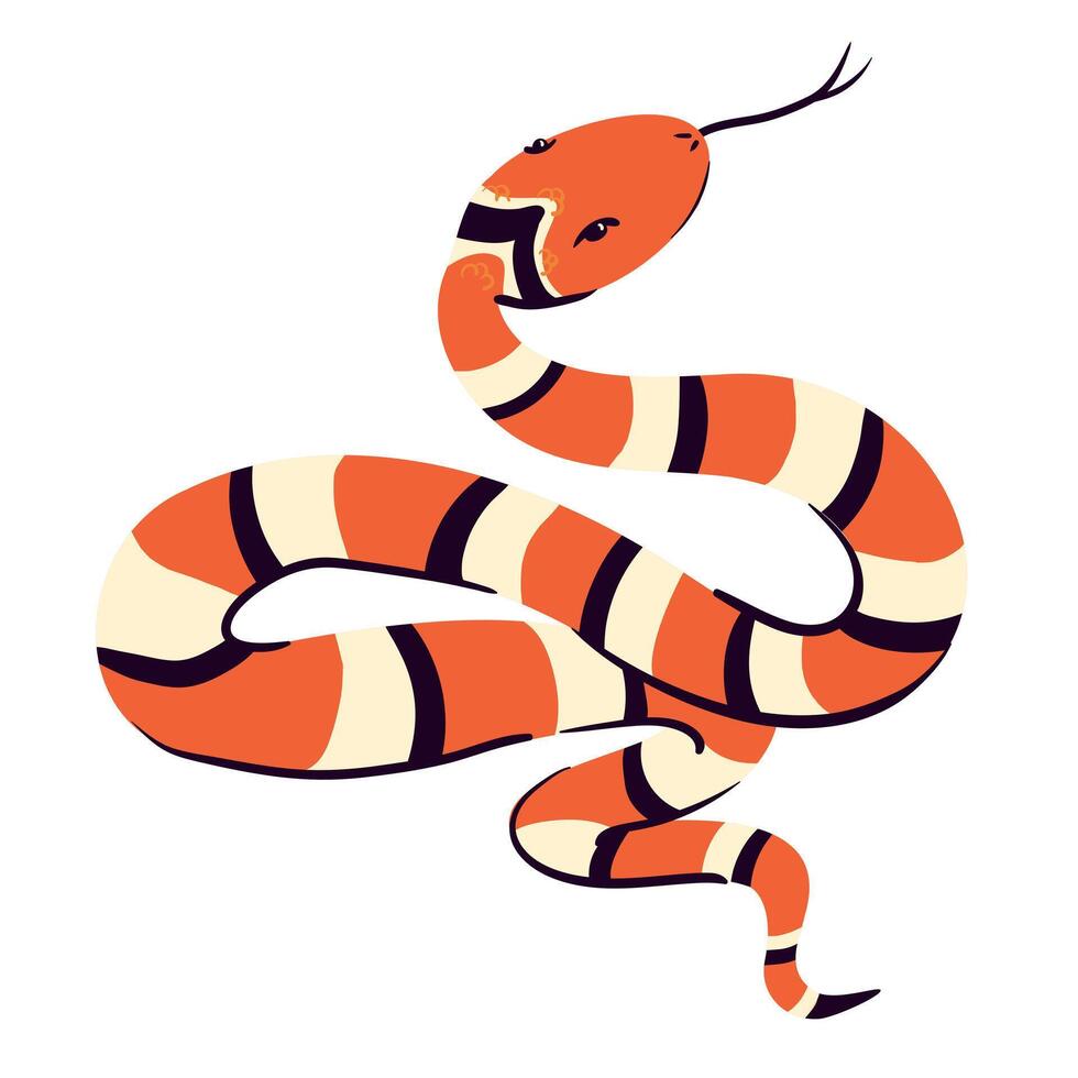 illustration of snake isolated on white background. Cartoon character, animal in flat style. Witch magic sign, totem animal, symbol of wisdom and knowledge. vector